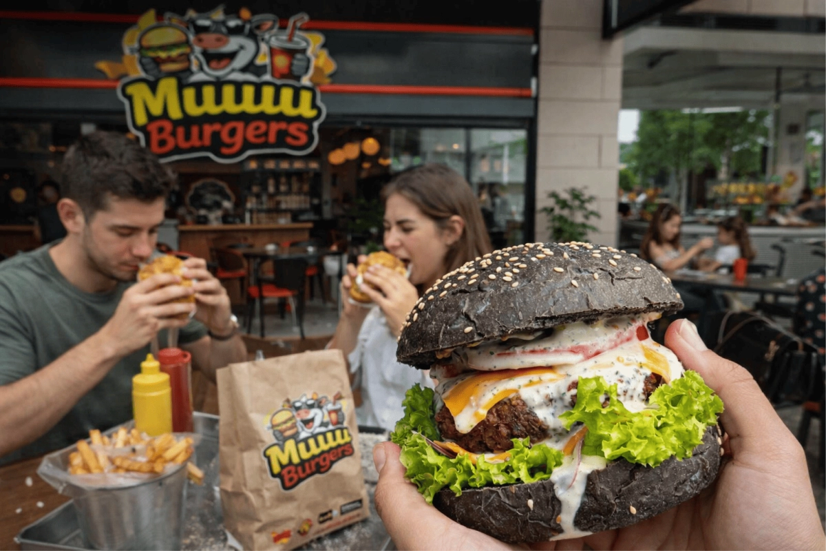 People eating burgers