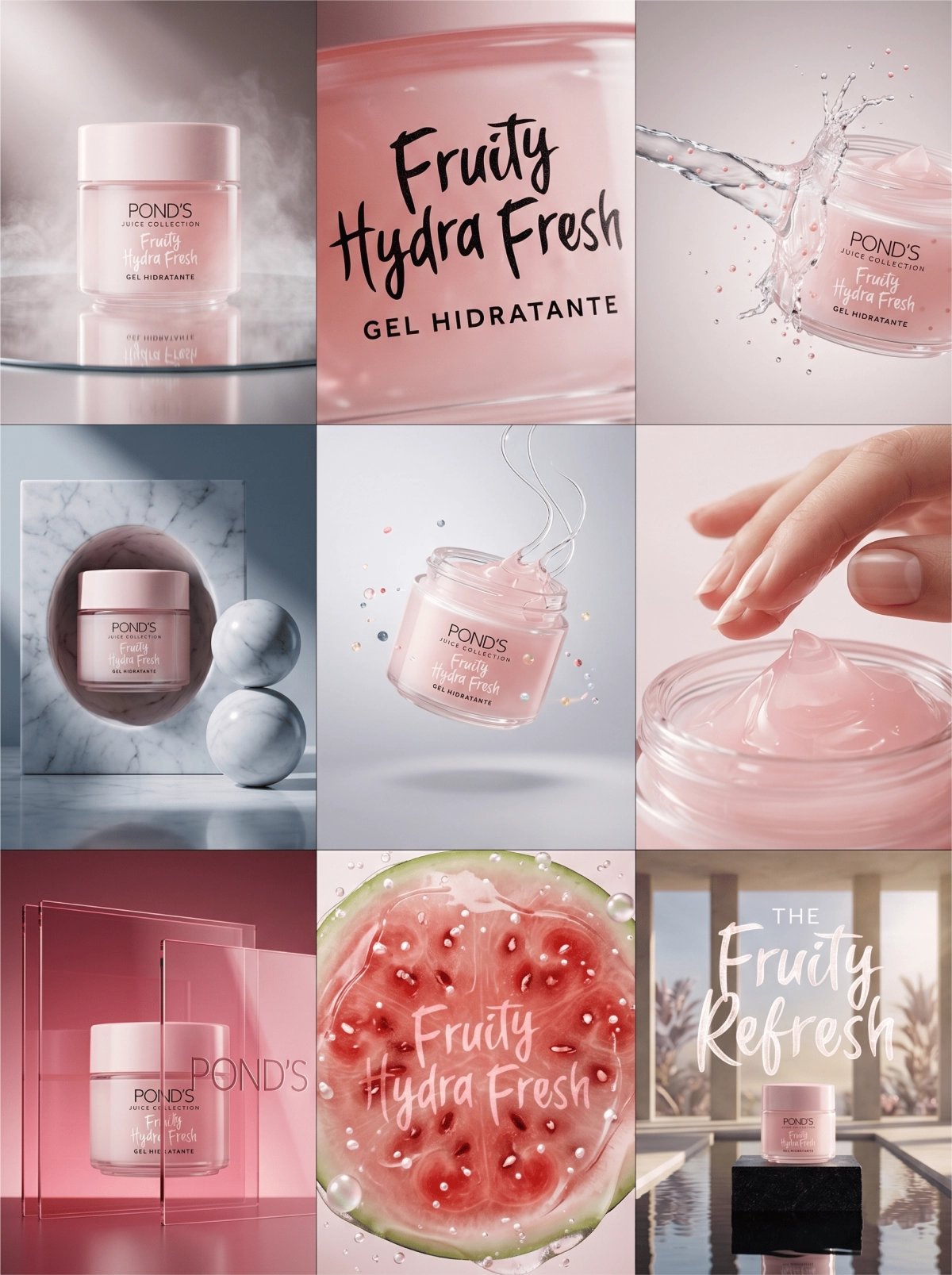 Macro of the pink hydrating gel with dynamic bubbles and watermelon extracts.
